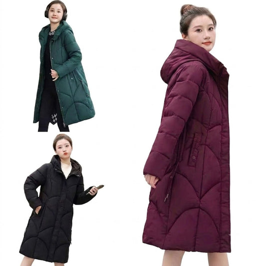 Trendy Chevron Quilted Longline Puffer Coat with Hood