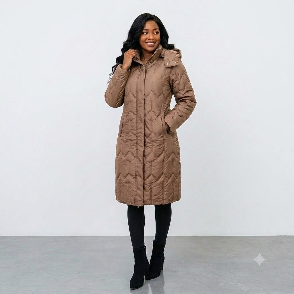 Women's Hooded Long Puffer Jacket – Quilted Winter Coat