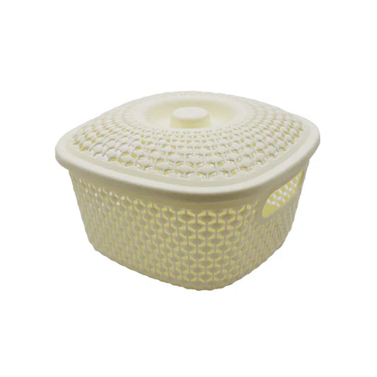 Basket 22X11.5Cm Square With Lid Plastic