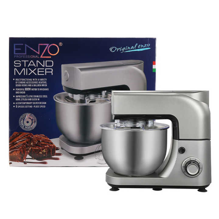 ENZO Home Food Processor 800W 5 Litre Stainless Steel Mixing Bowl 6 Speed Cake Dough Mixer Electric Food Mixer