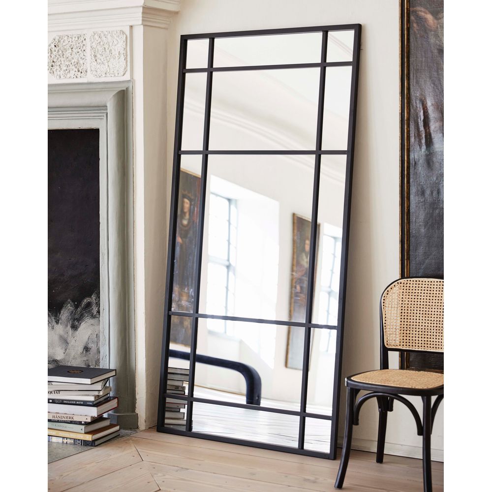 MFurn Grid Floor Mirror: Large Black Metal Frame Full-Length Leaning Mirror, 180 x 100 cm