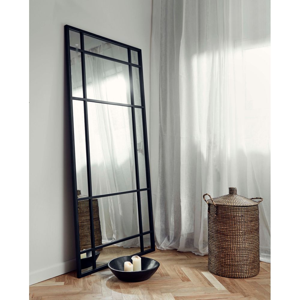 MFurn Grid Floor Mirror: Large Black Metal Frame Full-Length Leaning Mirror, 180 x 100 cm