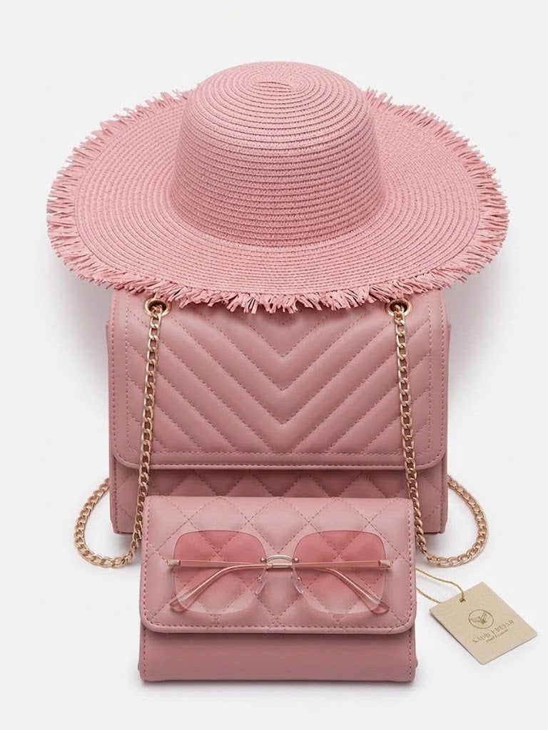 Women’s 4-Piece Fashion Set – Handbag, Wallet, Sunglasses & Summer Hat
