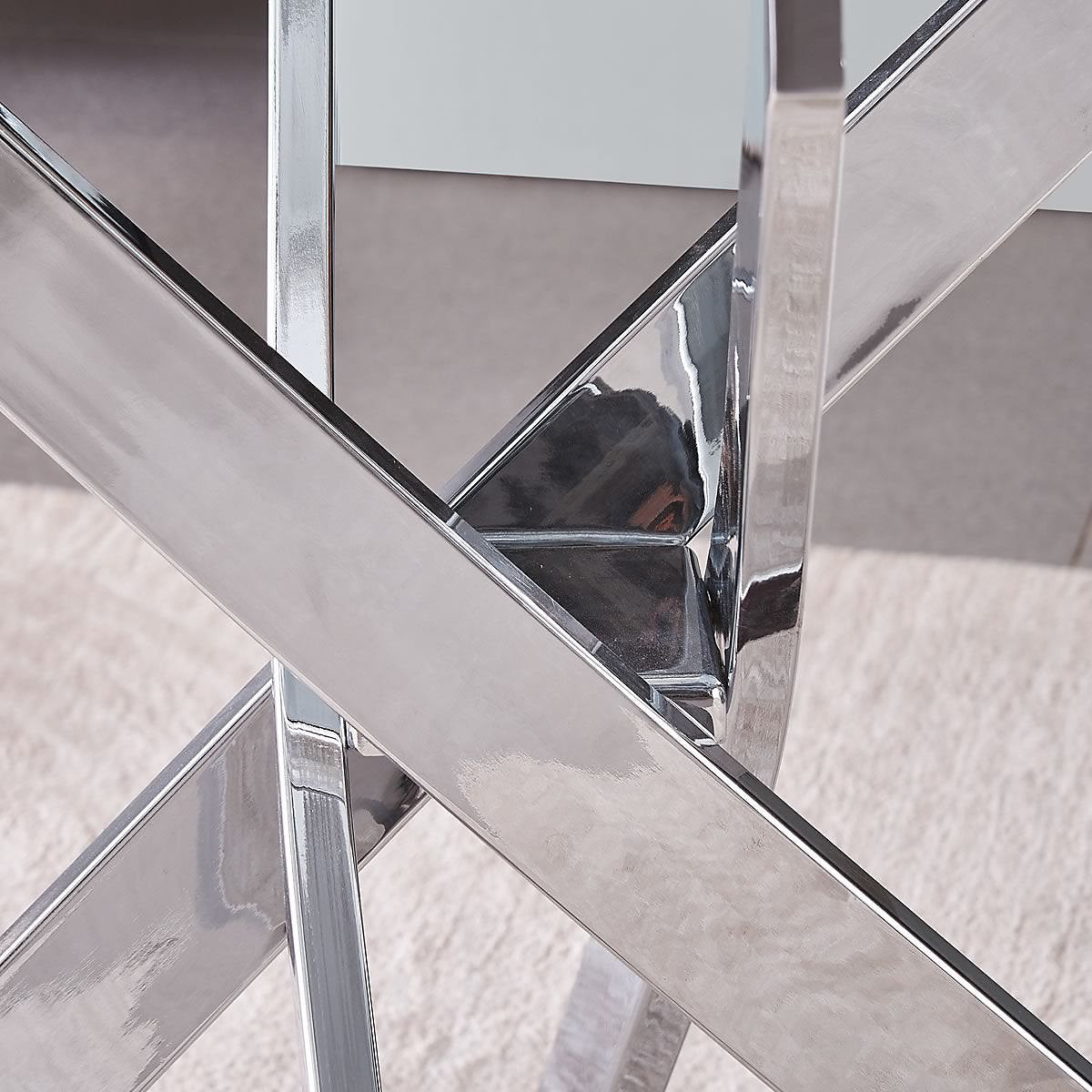 MFURN 130cm Round Glass Dining Table with Chrome Cross Metal Legs