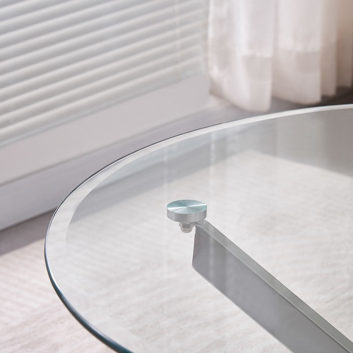 MFURN 130cm Round Glass Dining Table with Chrome Cross Metal Legs