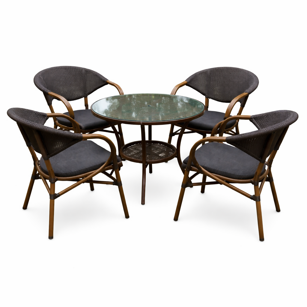 MFURN 5-Piece Outdoor Rattan Patio Set with Glass Table & 4 Chairs