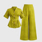 Women’s Button Front Wide Leg 2 Piece Set – Short Sleeve Top & Pants