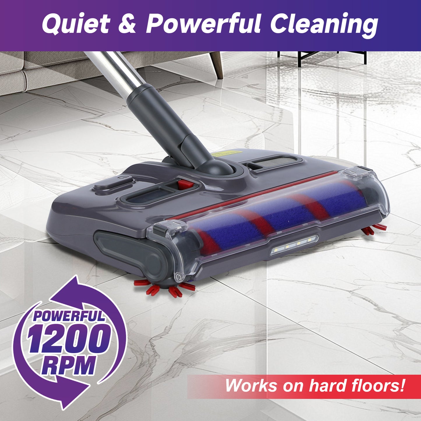 MHOME Cordless Electric Sweeper – 360° Rotating Brush, LED Light, Lightweight Floor & Carpet Cleaner
