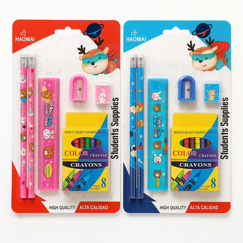 Kids Stationery & Crayon Gift Set – 5-Piece Combo (Pink or Blue)