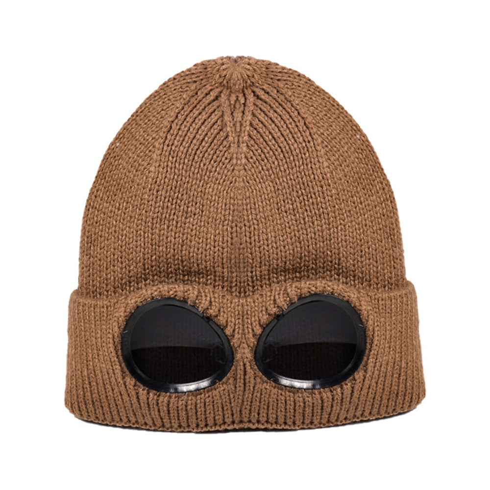 Unisex Goggles Beanie Hat – Knitted Winter Cap with Built-in Goggle Lenses