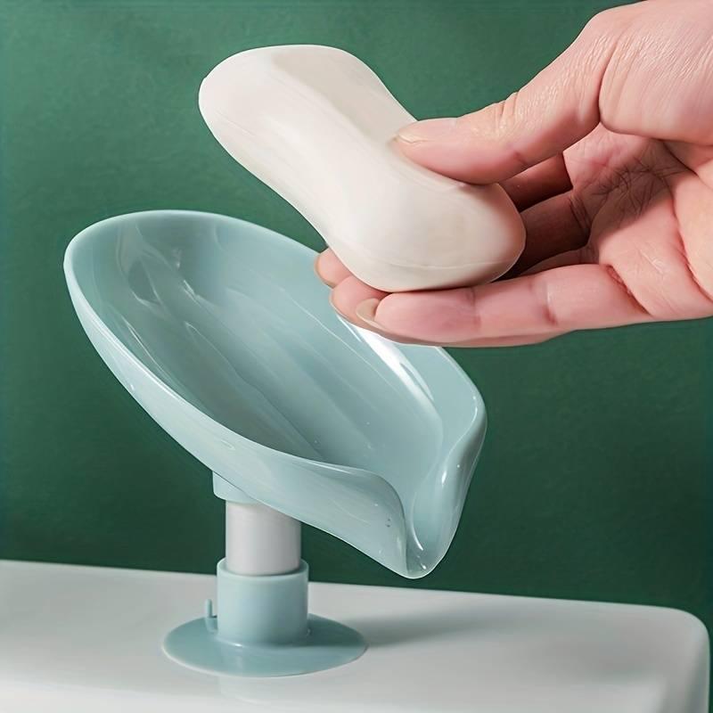 MHome Leaf Shape Self-Draining Soap Dish with Suction Cup – Bathroom & Kitchen Soap Holder