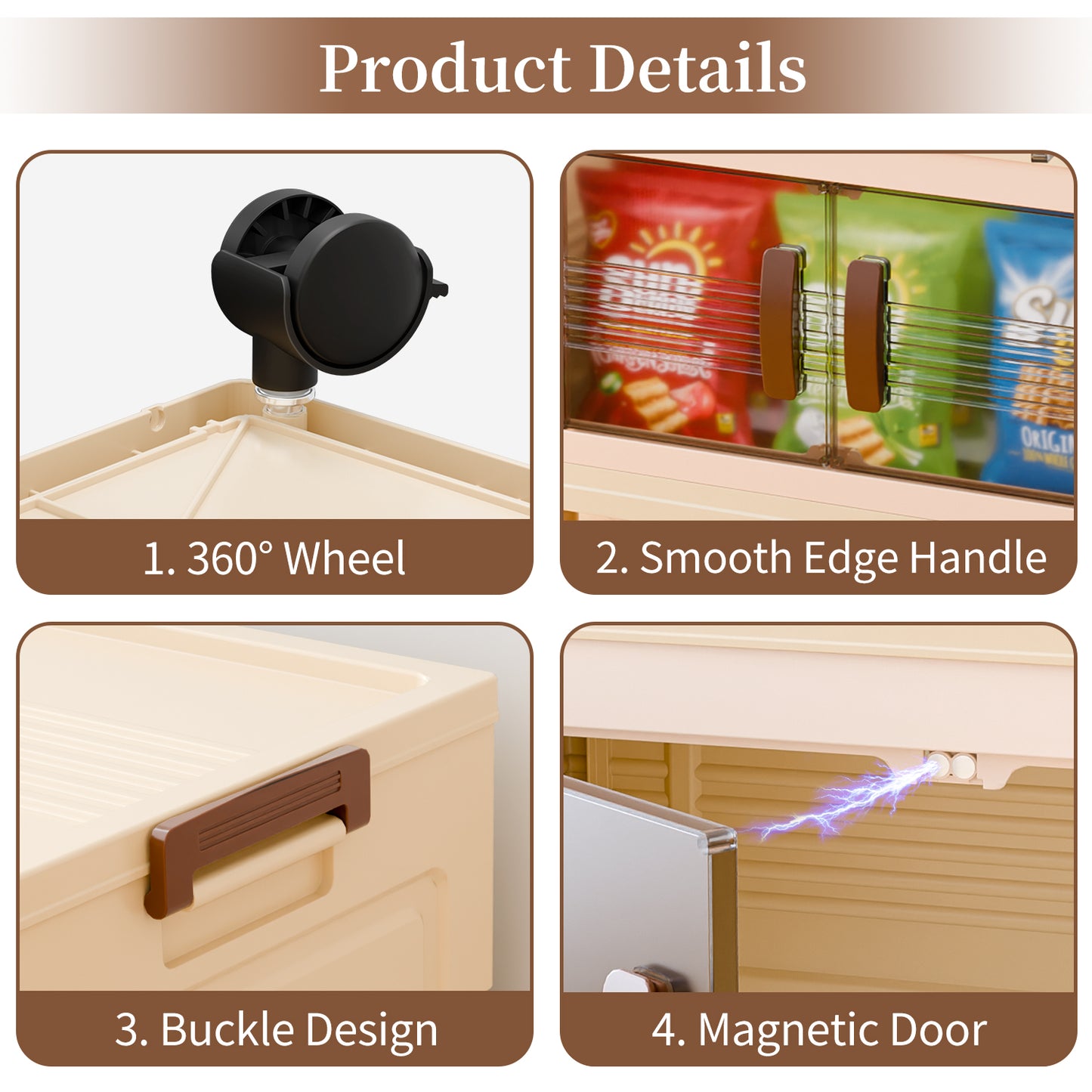 MHome 4-Tier Collapsible Storage Bins with Magnetic Doors - Plastic Folding Storage Cabinet with Wheels