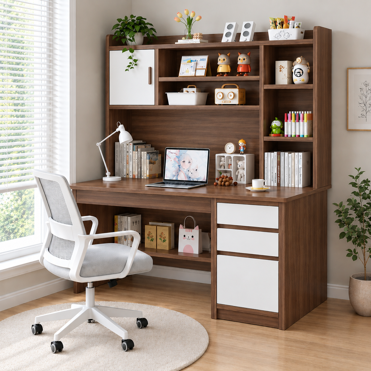 MHome Office Desk With Hutch & Storage Cabinet – 120cm - PRE ORDER