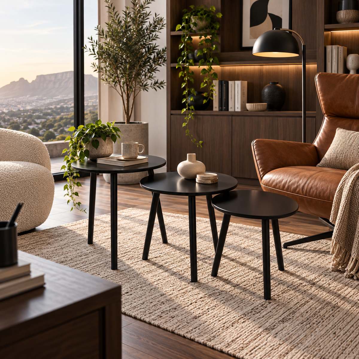 MFurn 3-Piece Round Nesting Side Table Set – Modern Round Coffee & Sofa Tables with Metal Legs