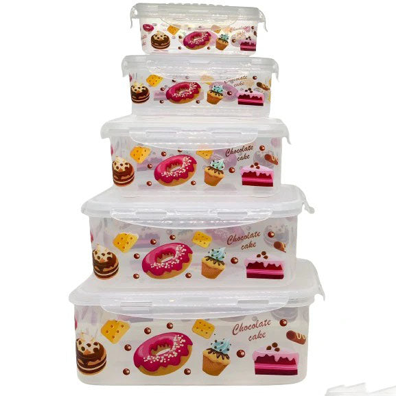 5Pc Plastic Airtight Microwave Safe Food Storage Container for Fridge with Lid