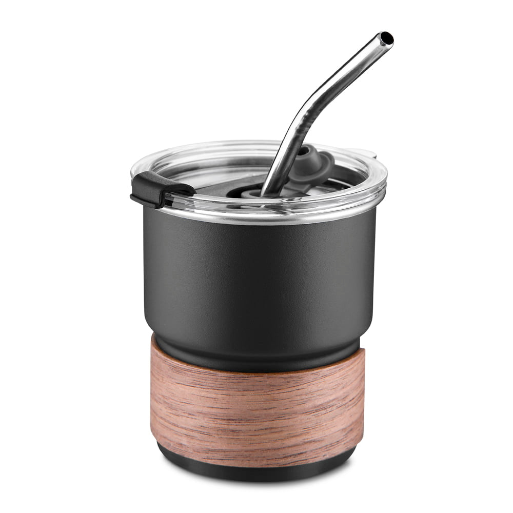 MHOME 300ML Stainless Steel Stacked Camping Cups with Walnut Handle