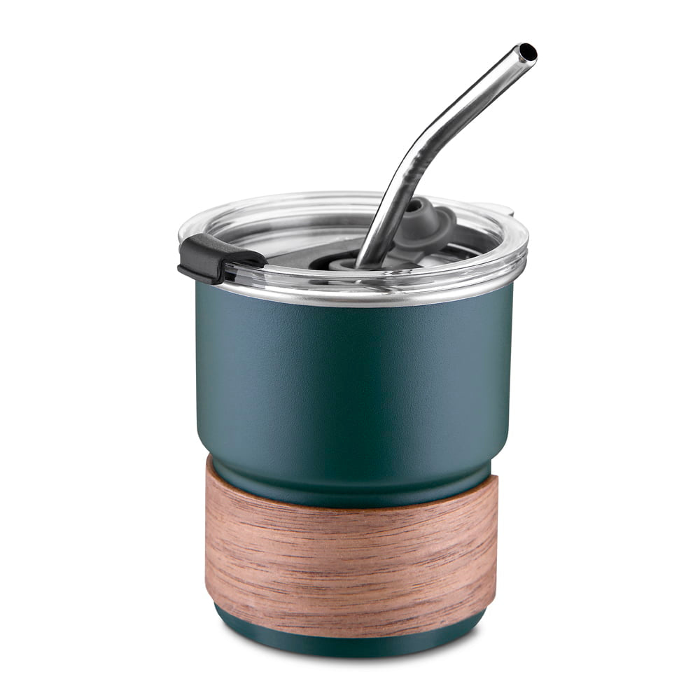 MHOME 300ML Stainless Steel Stacked Camping Cups with Walnut Handle