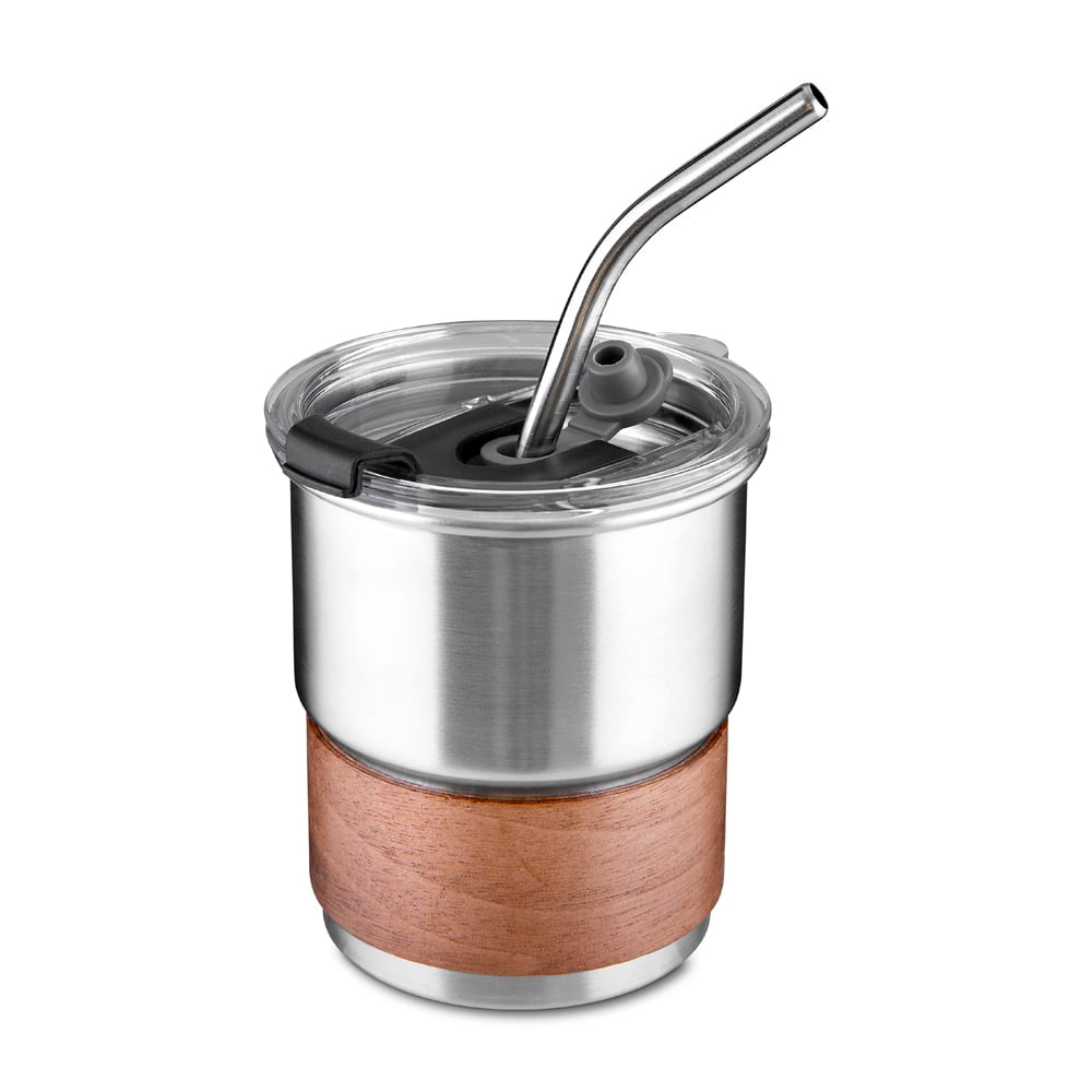 MHOME 300ML Stainless Steel Stacked Camping Cups with Walnut Handle