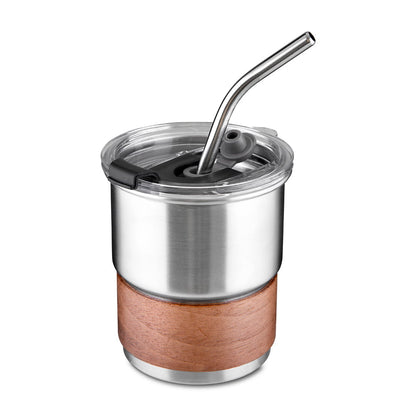 MHOME 300ML Stainless Steel Stacked Camping Cups with Walnut Handle
