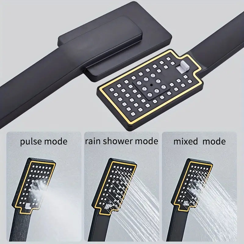 MHome Black & Gold Modern Shower System – 20.3 cm Rain Showerhead, Handheld & Tub Faucet
