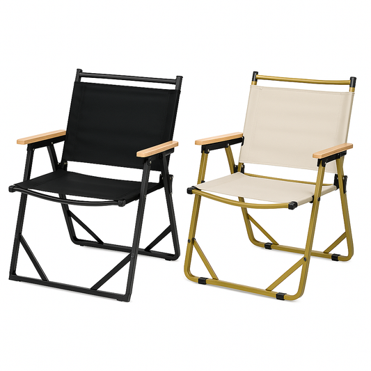 MHome Portable Outdoor Chair with Wood Armrests – Foldable & Heavy-Duty