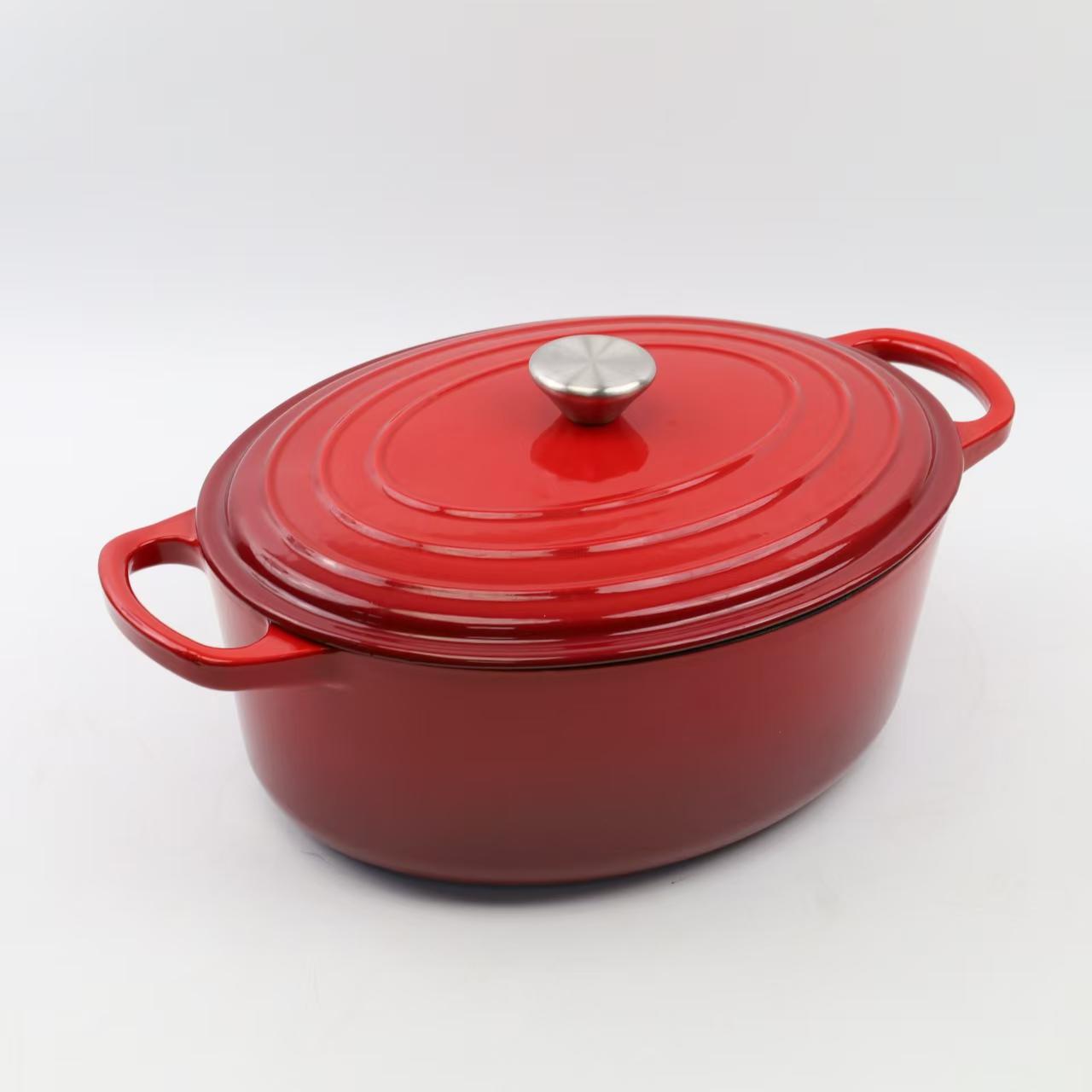 MHome 34CM Oval Cast Iron Enamel Casserole Pot with Lid – 4.3L Capacity