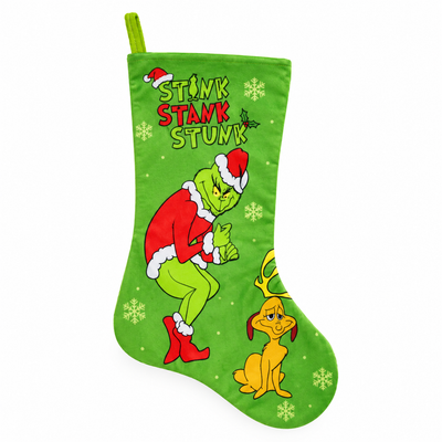 Grinch Christmas Stocking, 46 cm Large Hanging Stocking, Festive Mantel and Fireplace Decoration