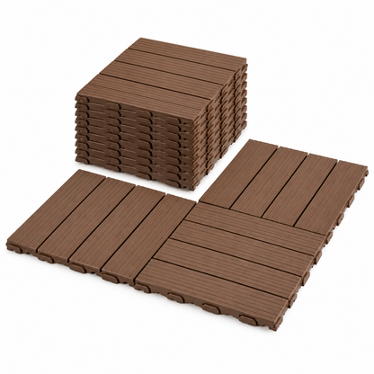 MHome Wood-Plastic Composite Non-Slip Outdoor Decking Tiles 10pc Pack