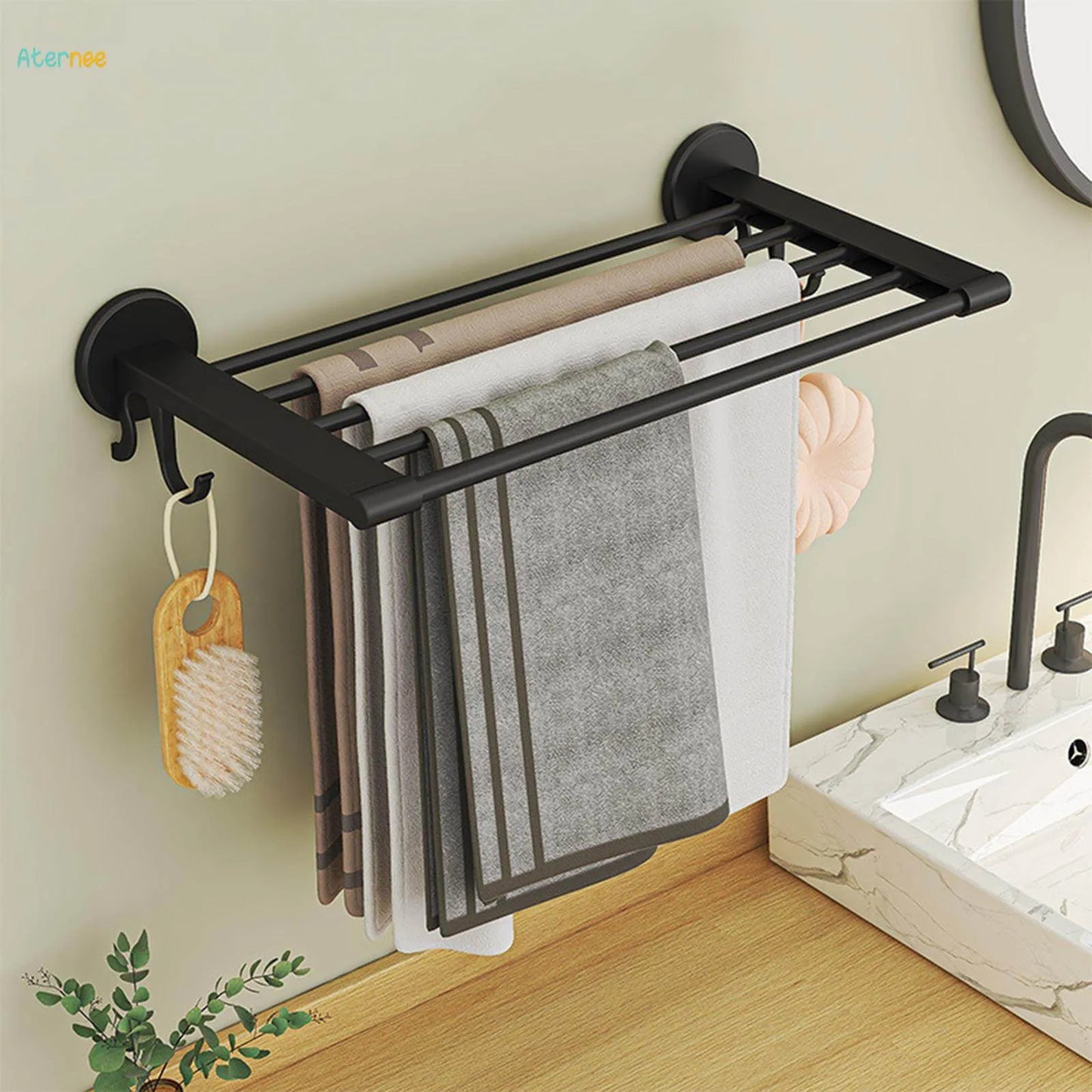 MHome Wall Mounted Shower Shelf & Towel Holder – No Drill Bathroom Organizer (46cm)