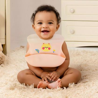 Baby Waterproof Silicone Bib with Crumb Catcher – Cute Bear Design