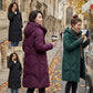 Trendy Chevron Quilted Longline Puffer Coat with Hood