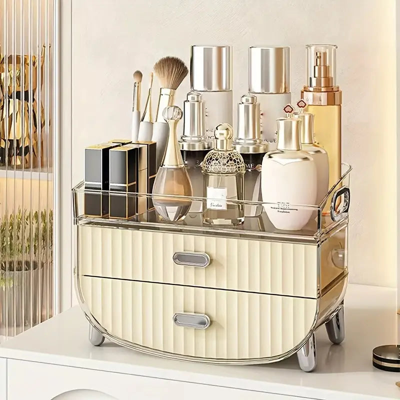 2-Drawer Vanity Organiser with Removable Top Tray – Makeup & Skincare Storage