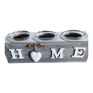 MHome Heart-Shaped Wooden Tealight Candle Holders | Set of 3 Grey Decorative Holders with Glass Cups
