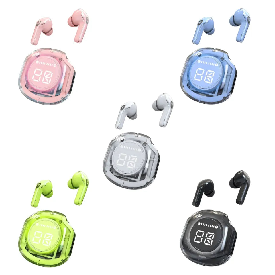 MTECH Wireless Earbuds With Clear Charging Case And Battery Display