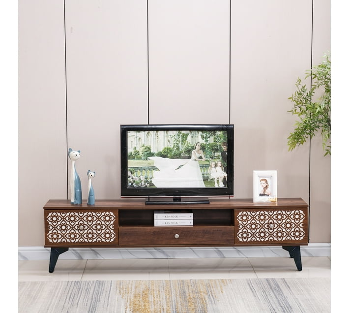 TV Stand Media Console Wood Table with 3 Storage Drawers