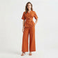 Women’s Button Front Wide Leg 2 Piece Set – Short Sleeve Top & Pants