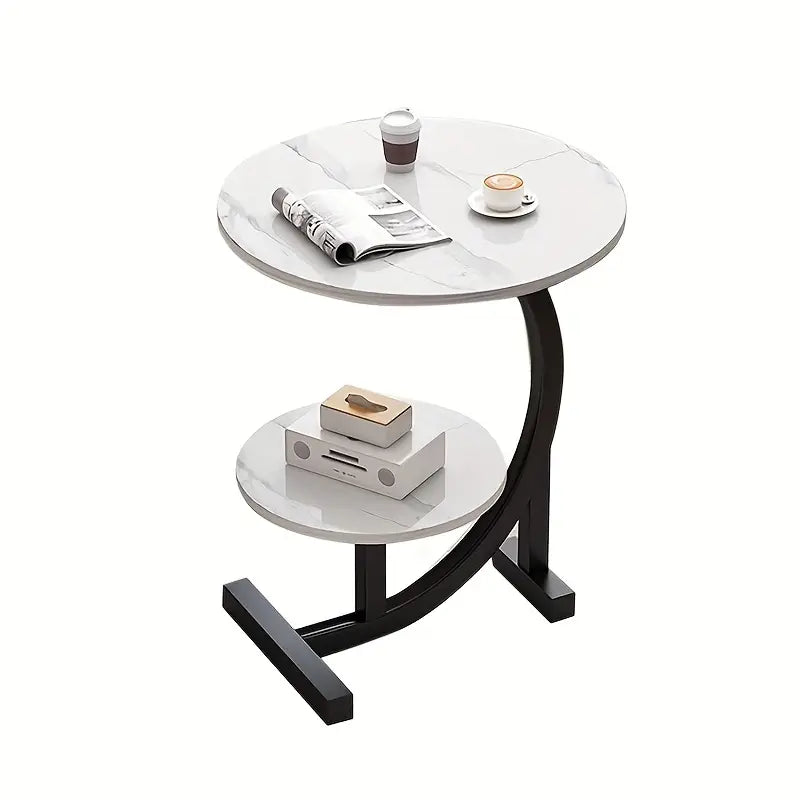 MFurn Sun & Moon Round Coffee Table – Modern 2-Tier C-Shaped Side Table