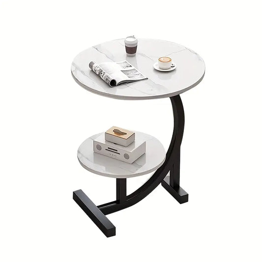 MFurn Sun & Moon Round Coffee Table – Modern 2-Tier C-Shaped Side Table
