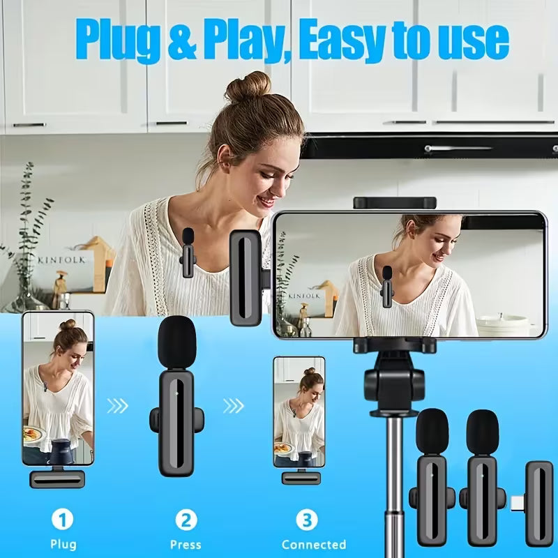 MTech 4-in-1 Wireless Lapel Clip-On Microphone for Phones, PCs & Cameras