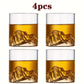 Japanese-Inspired Mountain Whiskey Glass Set – 4-Piece Double-Walled Artistic Glass Cups
