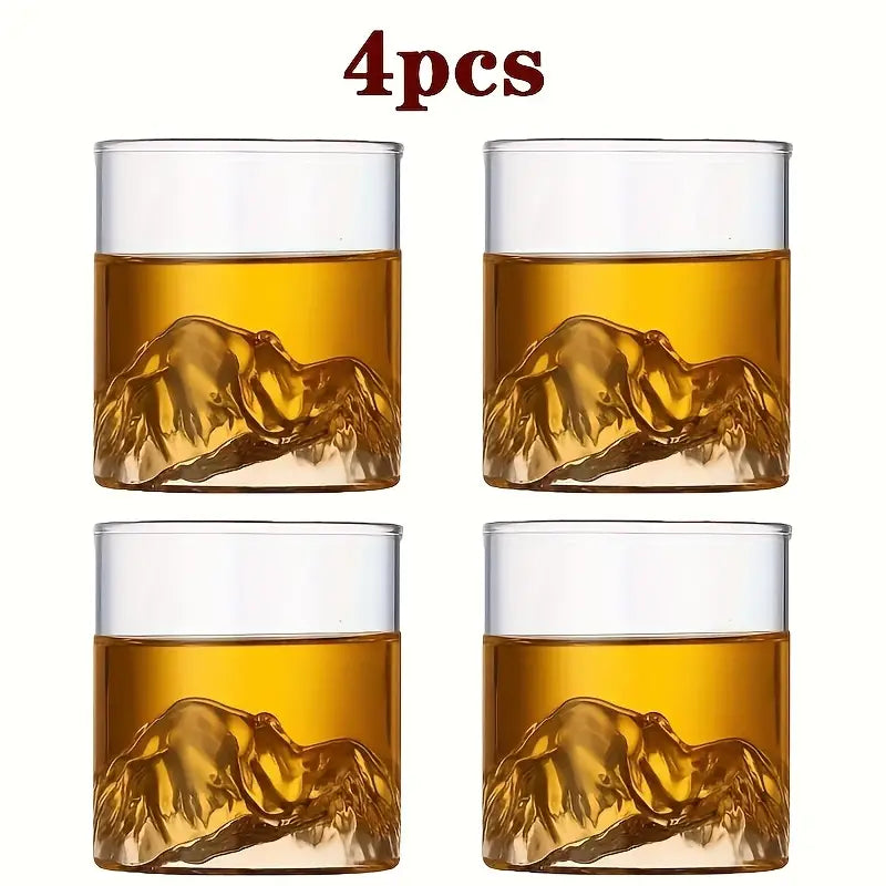 Japanese-Inspired Mountain Whiskey Glass Set – 4-Piece Double-Walled Artistic Glass Cups