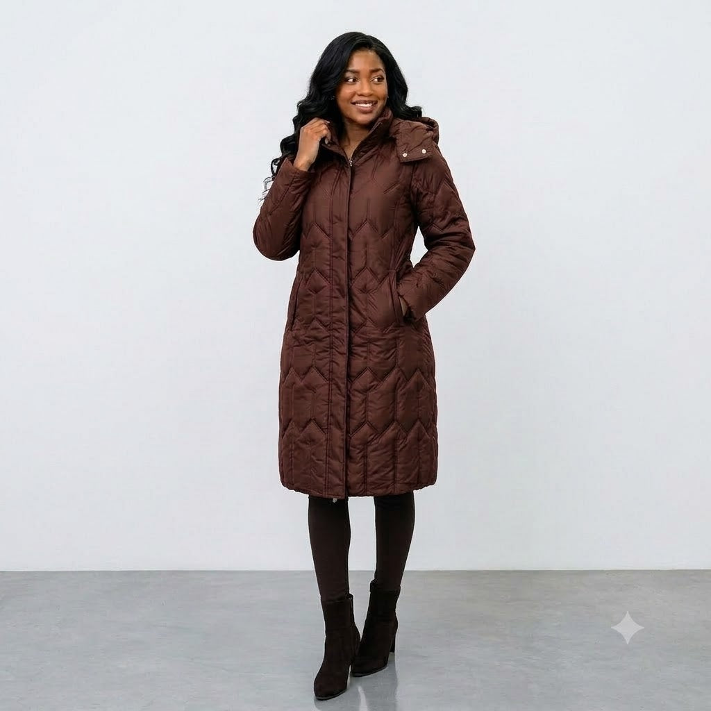 Women's Hooded Long Puffer Jacket – Quilted Winter Coat