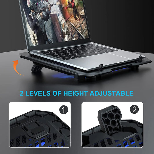 MTech Laptop Fan Cooler – High-Speed Cooling Pad With Adjustable Height, LED Lights, USB Powered, Quiet Operation