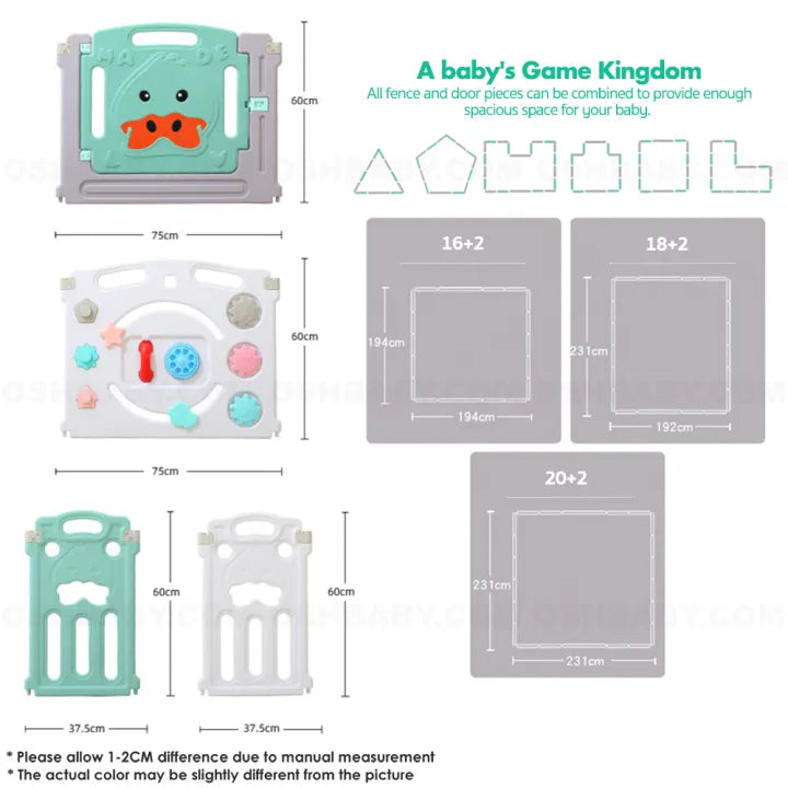 MKids 16+2 Panel Baby Playyard Playpen – Foldable Kids Safety Fence