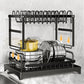 MHOME 2 Tier Dish Drainer Black Stainless Steel with Cup & Utensil Holders