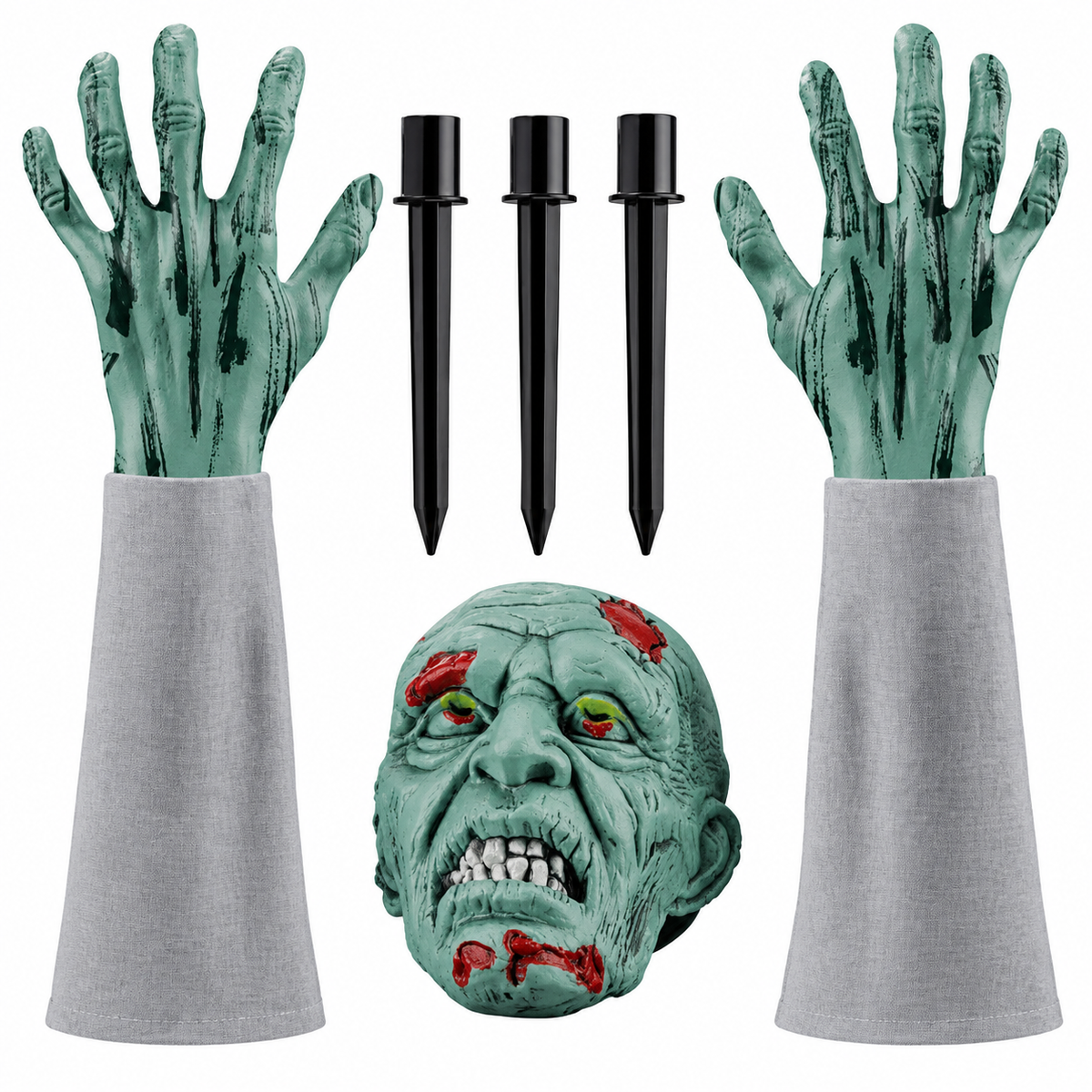 Halloween Zombie Garden Stakes: 3-Piece Outdoor Yard Decoration Set