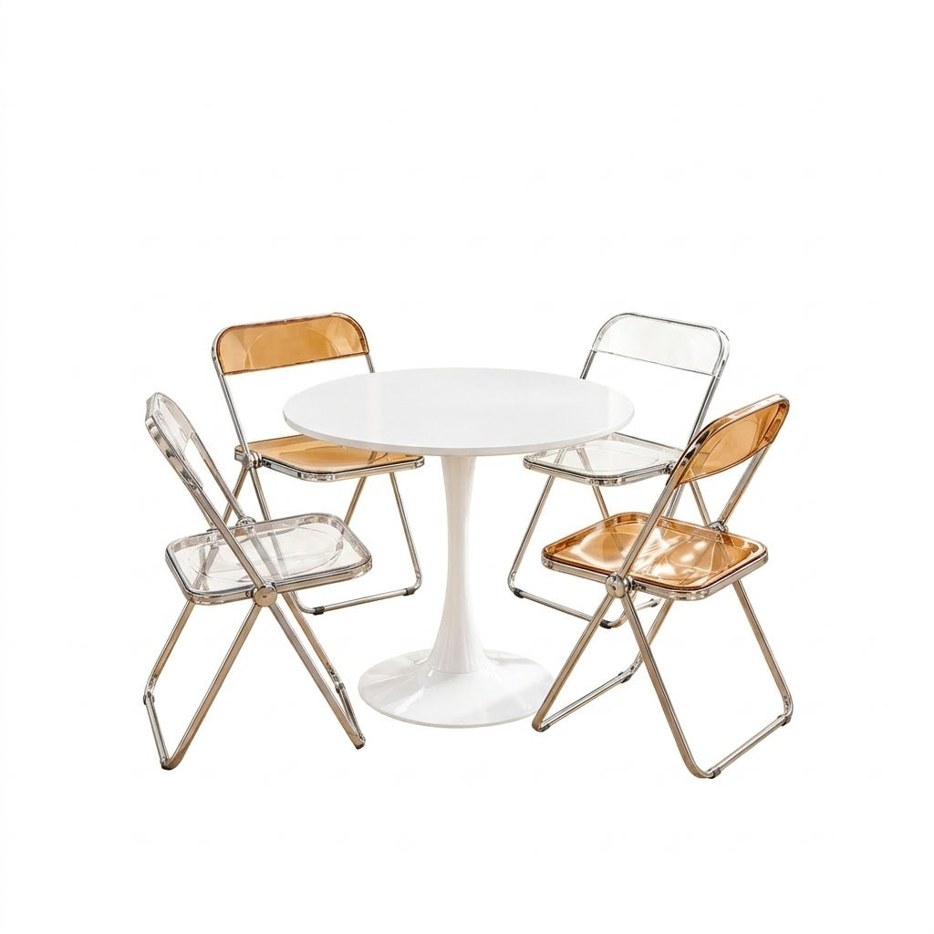 MFurn 5-Piece Dining Set with Round Tulip Table and 4 Folding Chairs