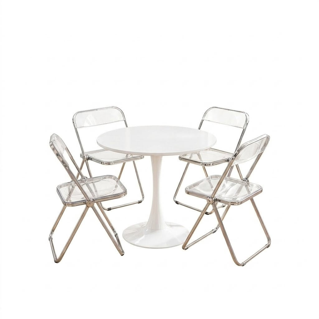 MFurn 5-Piece Dining Set with Round Tulip Table and 4 Folding Chairs