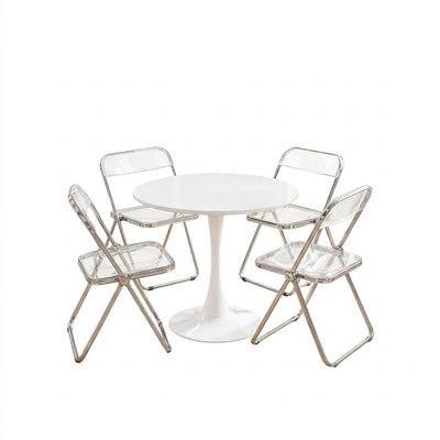 MFurn 5-Piece Dining Set with Round Tulip Table and 4 Folding Chairs