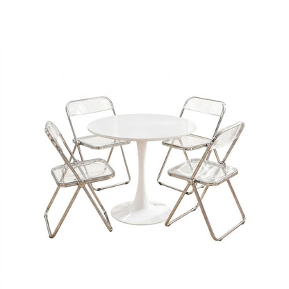 MFurn 5-Piece Dining Set with Round Tulip Table and 4 Folding Chairs
